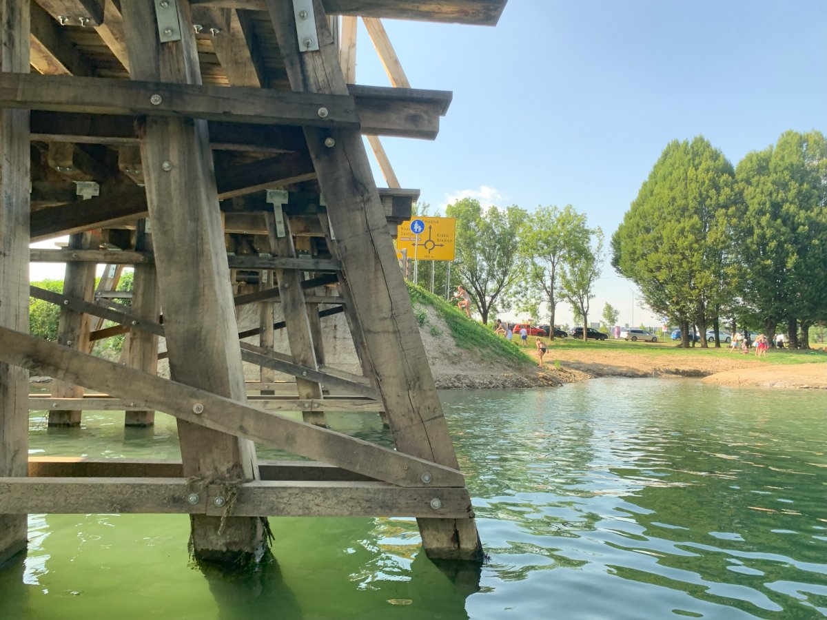 a little beach on the other side of the bridge..