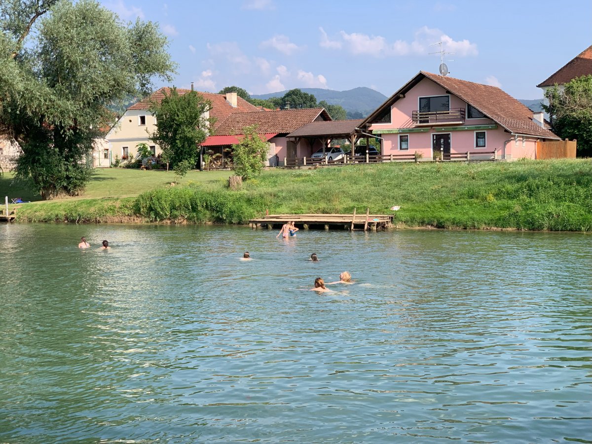 The Krka is one of many rivers you can swim in Green Slovenia.. we jumped in after our rowing..