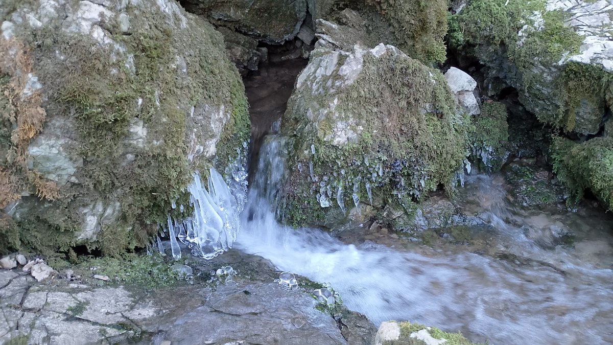 Icycles glisten like diamonds at one of the springs..