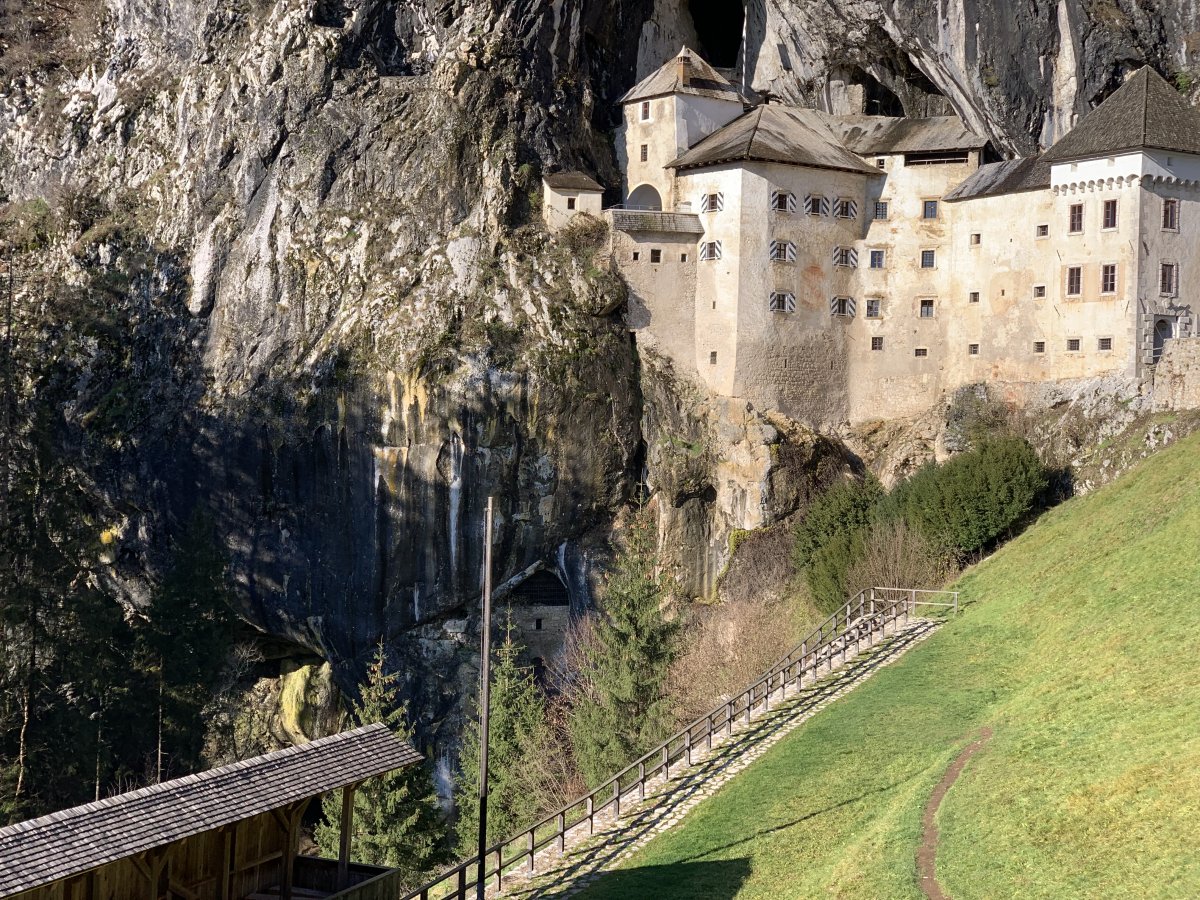 here is the path down to the secret Batcave under Predjama castle.. you can see the batcave entrance too..